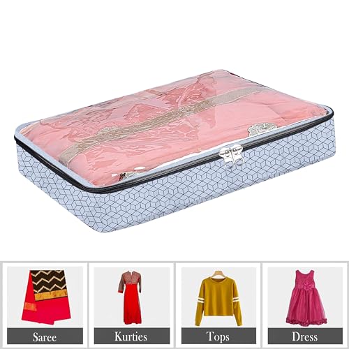 PulGos 3 Pieces Saree Covers - Clothes Organizer for saree with Zip Closure &Transparent window Non-Woven Fabric Sari Cover, Wardrobe Organiser Storage Organizer for Cloth, Salwar Suit Saree Bag-Grey - Image 4