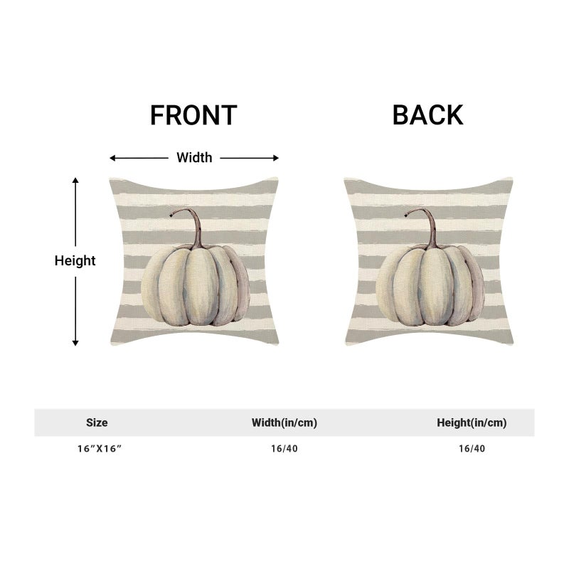 AEIOAE Fall Pillow Covers 16x16 Inch Set of 2 Grey Pumpkin Throw Pillows Case Gray Stripes Autumn Outdoor Decorative Square Linen Farmhouse Harvest Decor Cushion Covers for Home Sofa Bed Couch - Image 5