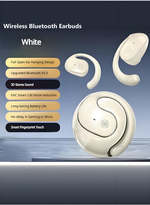 Bluetooth Headphones High-Quality Wireless Earbuds - Compatible with iPhone, Android, and Computers - White