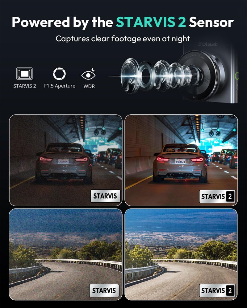 BOTSLAB 4K STARVIS 2 Dash Cam Front and Rear, with Hardwire Kit, 64GB Card - Image 3