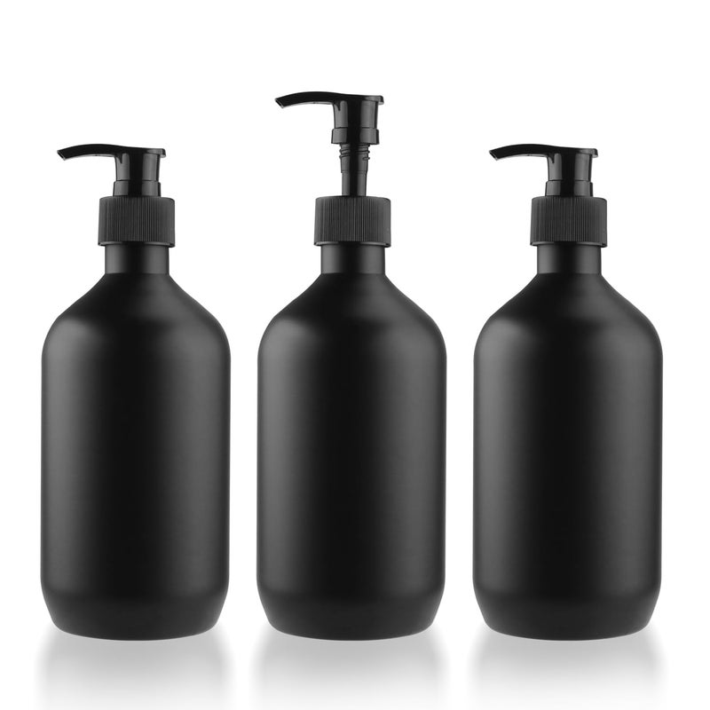 BOSMOIW 3 Pieces 500ML17OZ Black Matte PET Soap DispenserPlastic Shampoo Pump BottleEmpty Hand Soap ContainersBathroom Countertop Pump Dispensers for ShampooConditionerShower GelMassage Oil