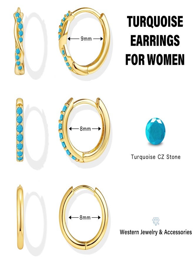 طقم أقراط Inerney Gold Huggie Hoop للنساء، أقراط فضية صغيرة رقيقة مناسبة لثقوب متعددة، خفيفة الوزن، مضادة للحساسية، أقراط غضروفية عصرية من الزركون المكعب الملتوي. - Image 3