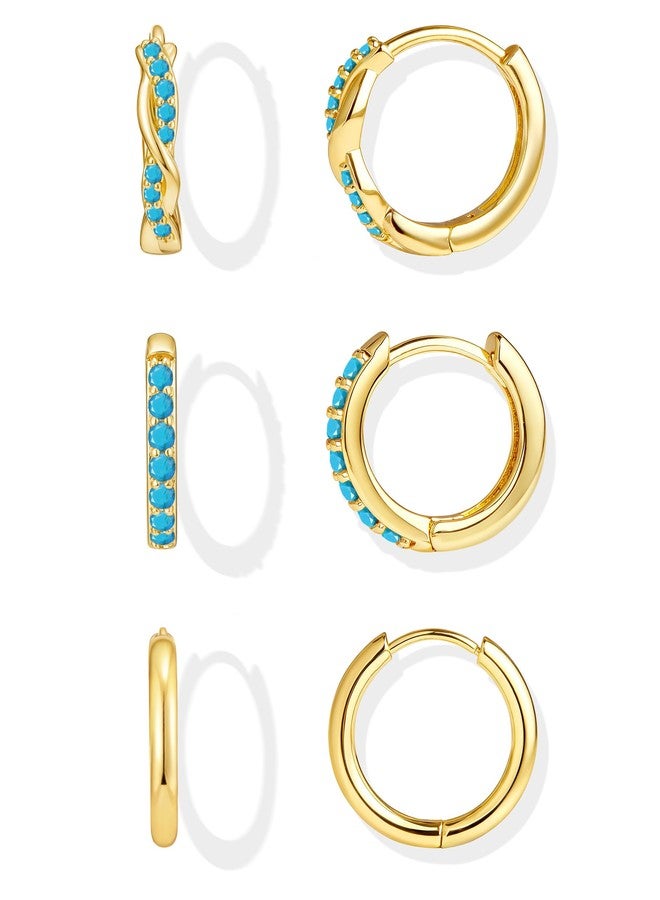 طقم أقراط Inerney Gold Huggie Hoop للنساء، أقراط فضية صغيرة رقيقة مناسبة لثقوب متعددة، خفيفة الوزن، مضادة للحساسية، أقراط غضروفية عصرية من الزركون المكعب الملتوي. - Image 1
