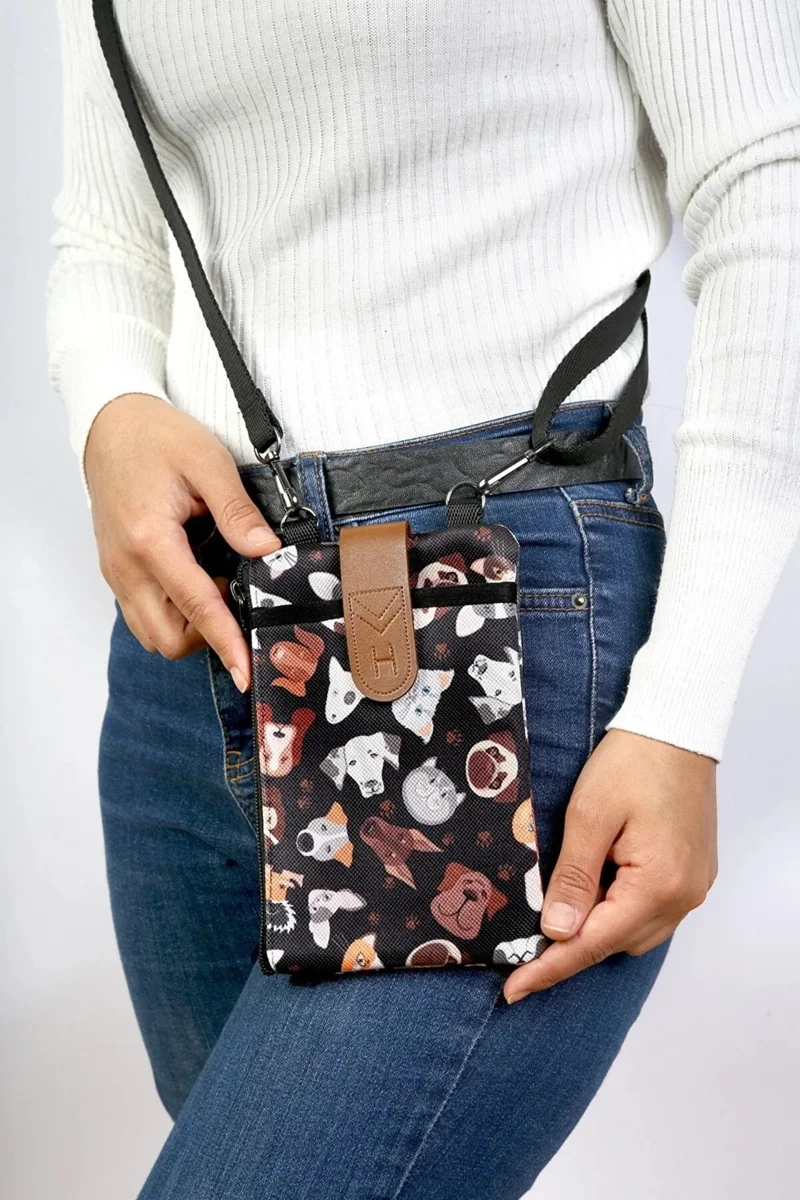 Hamur Dough Women's Cross Strap Wallet with Phone Compartment Shoulder Bag Leather Cover Dogs Cats