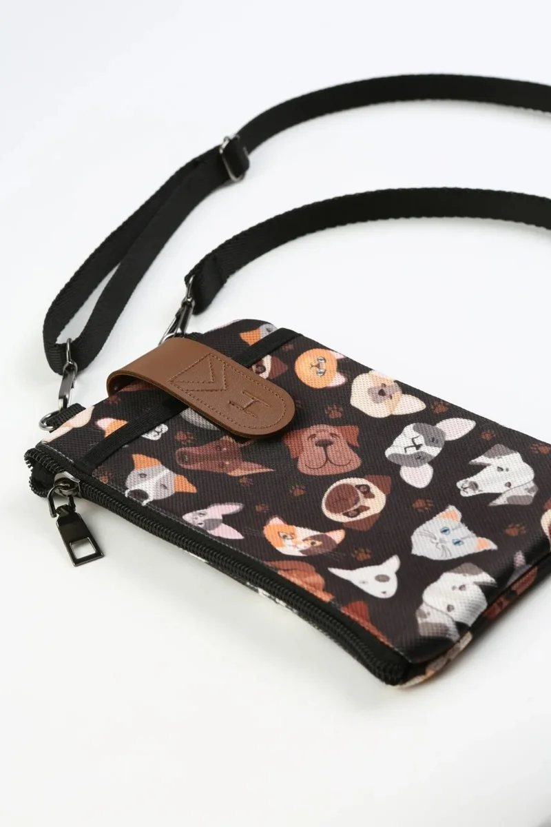 Hamur Dough Women's Cross Strap Wallet with Phone Compartment Shoulder Bag Leather Cover Dogs Cats