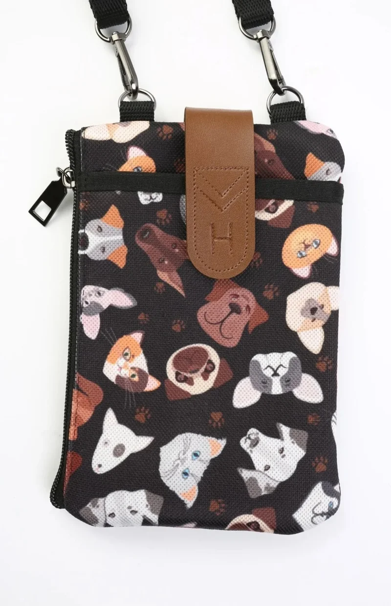 Hamur Dough Women's Cross Strap Wallet with Phone Compartment Shoulder Bag Leather Cover Dogs Cats