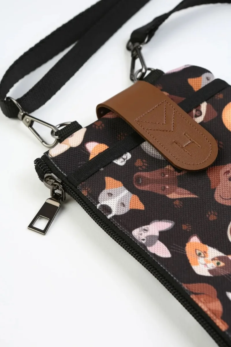 Hamur Dough Women's Cross Strap Wallet with Phone Compartment Shoulder Bag Leather Cover Dogs Cats