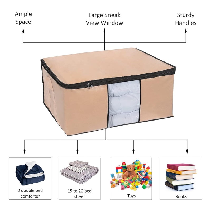 ShubhKraft ShubhKraft Blanket Organizer Wadrobe Blanket Cover Nylon Rectangular Moisture Proof Big Storage Bag with Zippered Closure for BlanketBed SheetsClothesGarment Organizer Pack Of 10 Beige  - Image 3