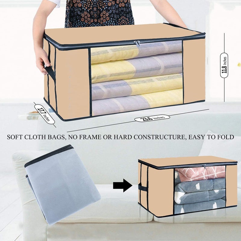 ShubhKraft ShubhKraft Blanket Organizer Wadrobe Blanket Cover Nylon Rectangular Moisture Proof Big Storage Bag with Zippered Closure for BlanketBed SheetsClothesGarment Organizer Pack Of 10 Beige  - Image 5