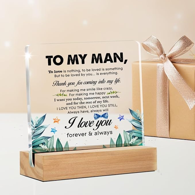 Bs amor Romantic Gifts for Him Men, Thank You Gift for Husband Boyfriend Birthday Christmas Valentine's Day, to My Man Clear Acrylic Sign 5 x 4 Inches - Image 3