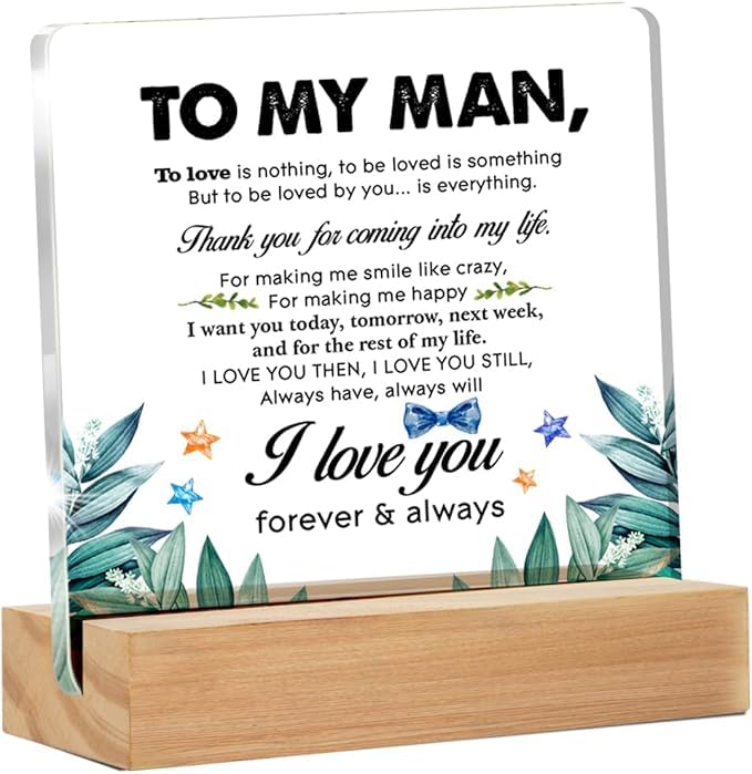 Bs amor Romantic Gifts for Him Men, Thank You Gift for Husband Boyfriend Birthday Christmas Valentine's Day, to My Man Clear Acrylic Sign 5 x 4 Inches - Image 5