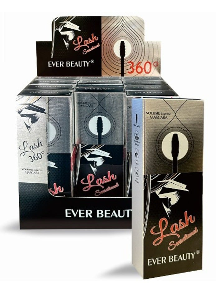 إيفر بيوتي ماسكارا Ever Beauty 360° Lash Sensational Volume Express - أسود فائق السواد، مقاومة للتلطخ، تجعيد يدوم طويلاً وكثافة كاملة - عبوة من قطعتين - Image 2