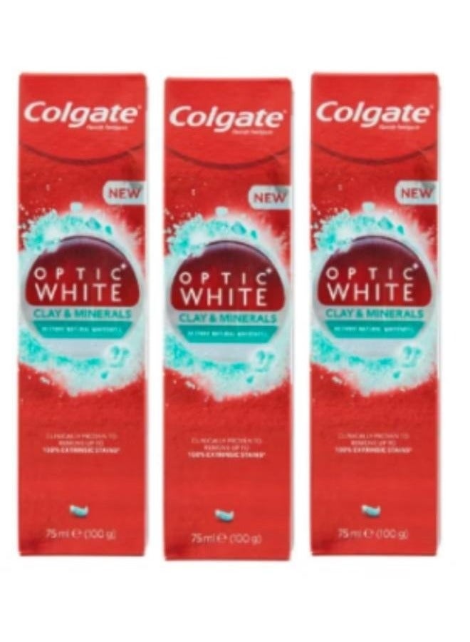 Colgate 3 Piece Set Optic White Clay and Minerals Remove Stains and Restore Natural Whiteness Mint 3X75 ml - Image 2