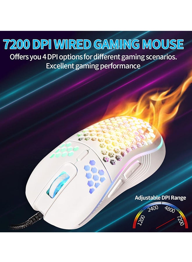 السعادة فأرة ألعاب سلكية مريحة وخفيفة الوزن مزودة بمستشعر دقة عالية 7200 DPI وإضاءة RGB قابلة للضبط لجهاز الكمبيوتر الشخصي وأجهزة اللابتوب باللون الأبيض الخرامي للاستخدام اليومي والألعاب الخارجية - Image 3