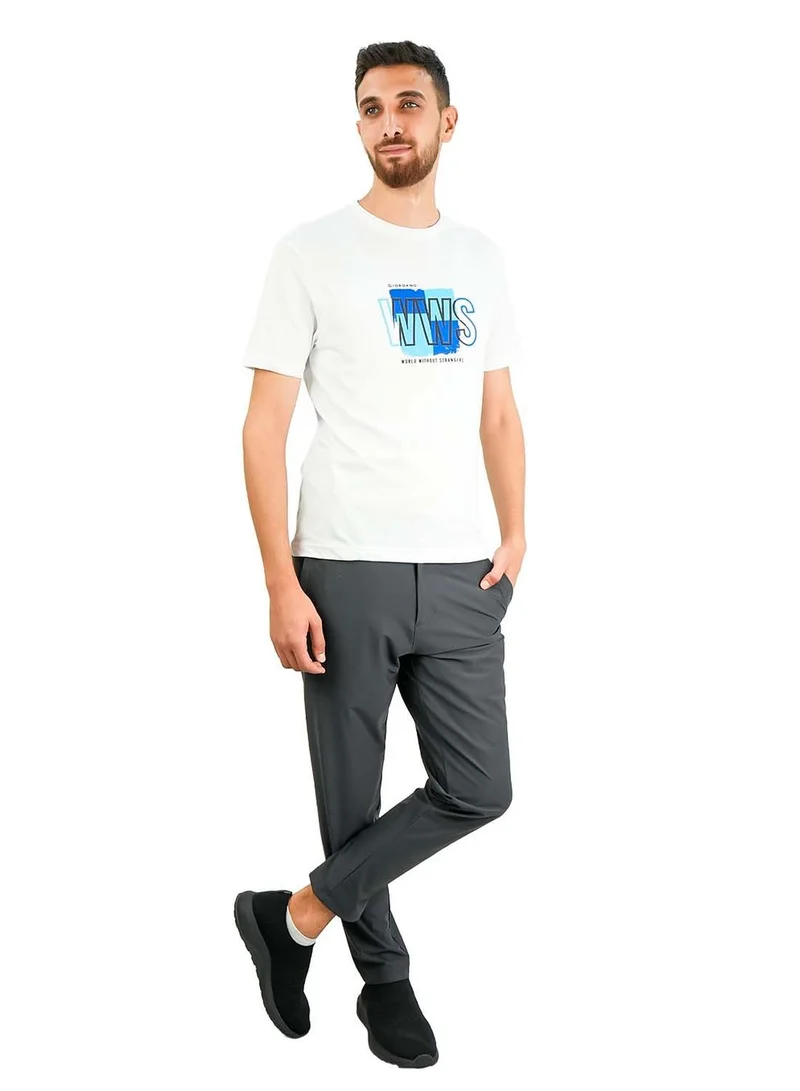 GIORDANO Men's Cotton Crewneck Tee with Signature Print