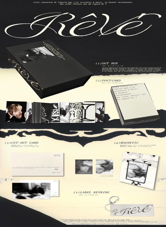 valueflag BTS V REVE Rêvé Postcard Type Photobook Outbox+133p PostCard+1ea Cut-Out Card(1ea Sleeve+1p PostCard)+1ea Magnetic+1ea Paper+1ea Label Keyring+Tracking Sealed Taehyung TAE HYUNG thv - Image 2