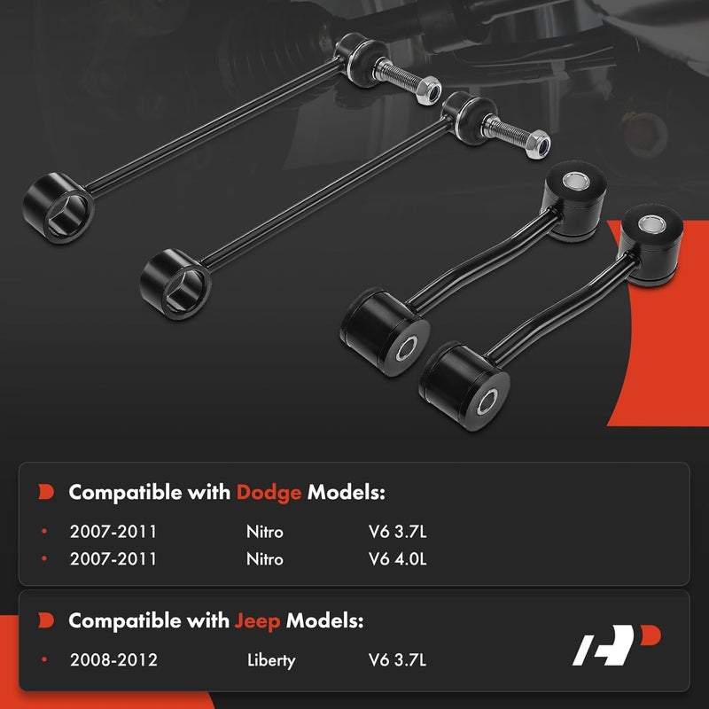 A-Premium Set of 4, Front & Rear Sway Bar Links Kit Stabilizer Bar Links, Compatible with Jeep Liberty 2008-2012, Dodge Nitro 2007-2011 - Image 2