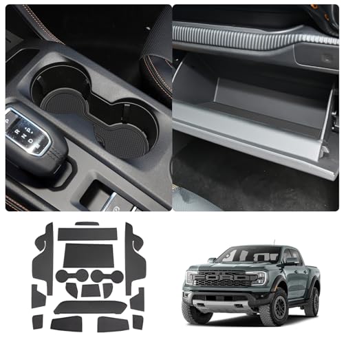 LUWU 2024 2025 Ford Ranger Accessories 2024 2025 Ford Ranger Center Console Liners Mats - Ranger XL/XLT/Lariat/Raptor Cup Holder Inserts Mat - Black - Image 1