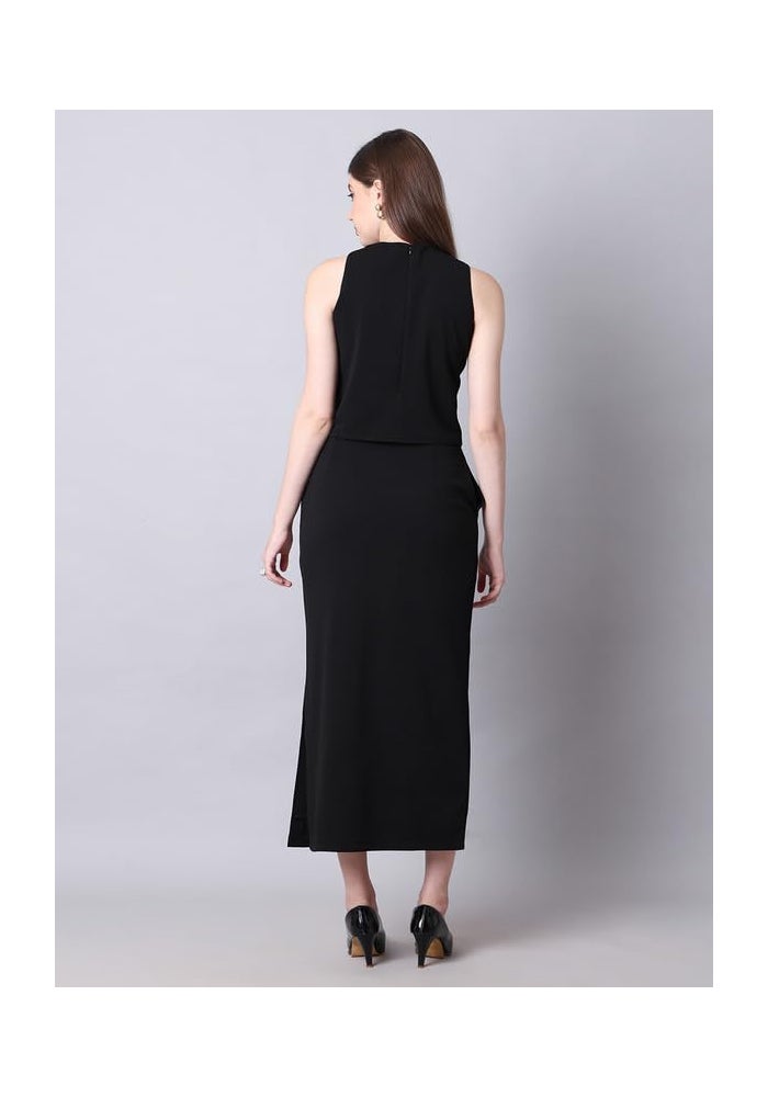 Exude طقم بلوزة هالتر سوداء وتنورة طويلة للنساء - Image 4