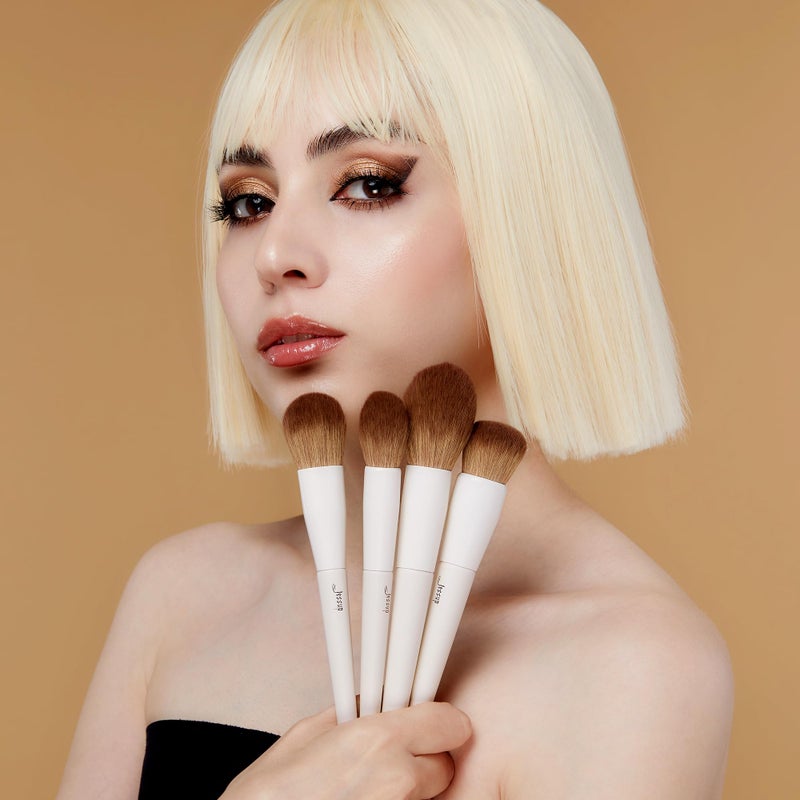 Jessup Makeup Brush Set 5Pcs Face Makeup Brushes Vegan Soft Foundation Brush Blush Brush Bronzer Contour Brush Highlighter Brush Fluffy Setting Powder Brush, Light Grey T493 - Image 5
