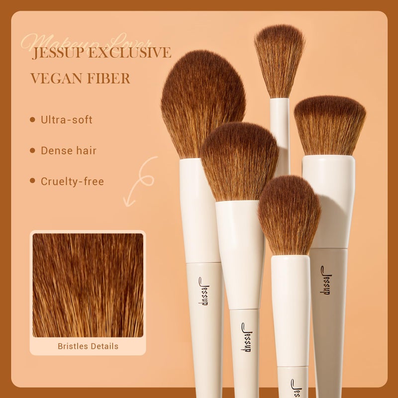 Jessup Makeup Brush Set 5Pcs Face Makeup Brushes Vegan Soft Foundation Brush Blush Brush Bronzer Contour Brush Highlighter Brush Fluffy Setting Powder Brush, Light Grey T493 - Image 2