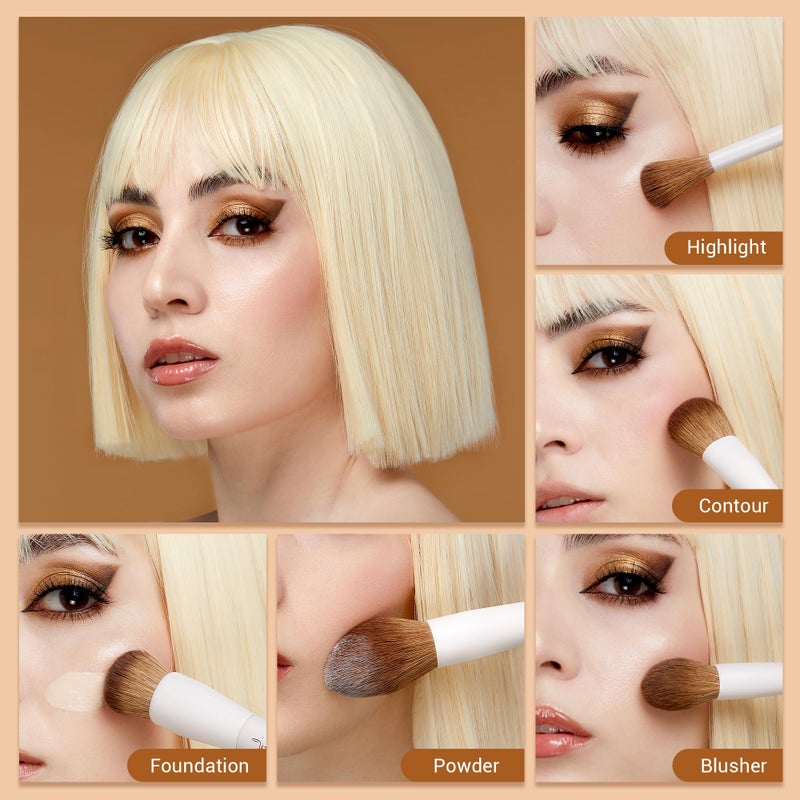 Jessup Makeup Brush Set 5Pcs Face Makeup Brushes Vegan Soft Foundation Brush Blush Brush Bronzer Contour Brush Highlighter Brush Fluffy Setting Powder Brush, Light Grey T493 - Image 4