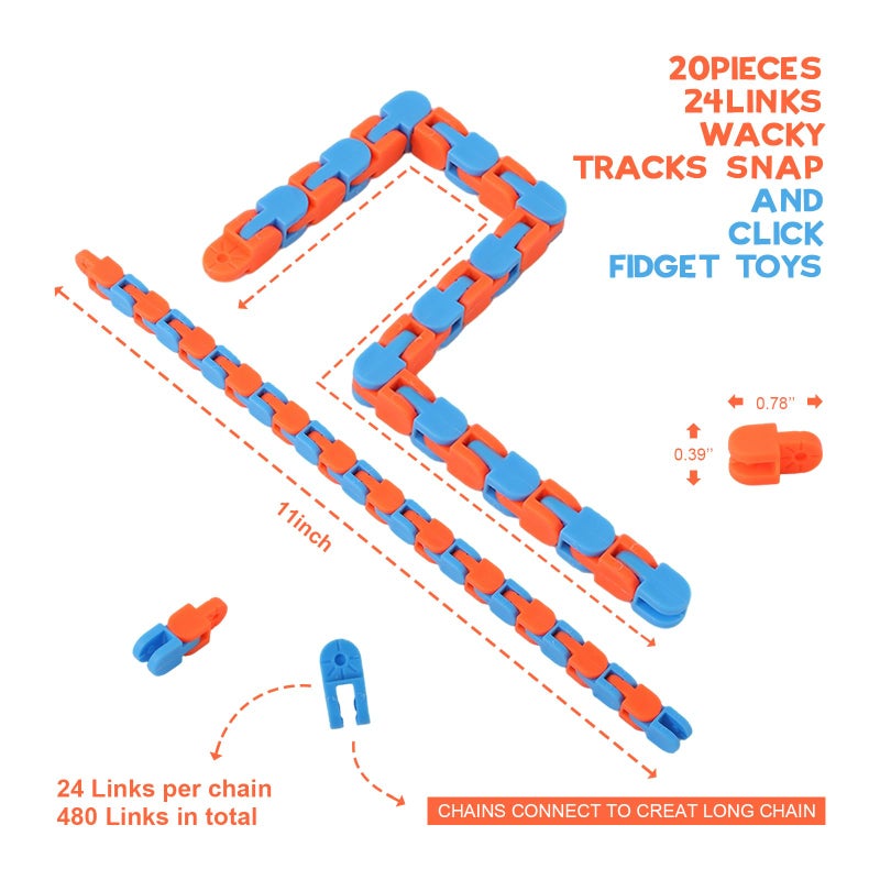 Vanblue 20Pcs Fidget Wacky Tracks Toys Bulks Snap Fidgets Snake Click Toys Valentines Day Gifts for Kids Travel Birthday Easter Goodie Bag Stuffers Classroom Prizes Sunday School Autism Stress Relief Adults - Image 5