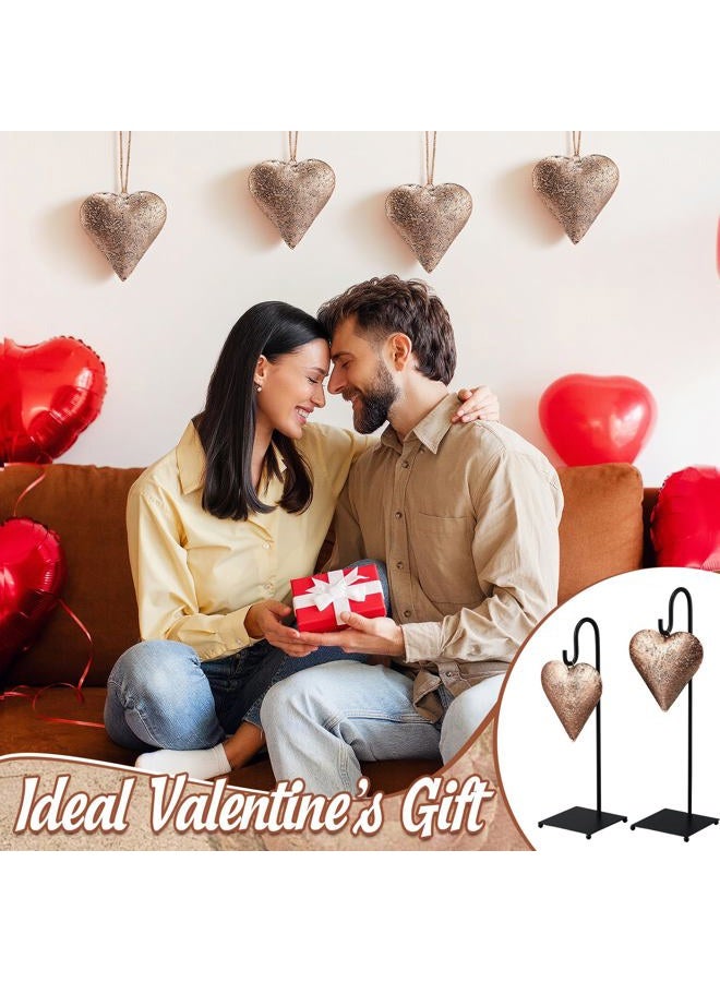 Otoolling 2 Pcs Valentine's Day Vintage Heart Sign Tables Centerpieces with Metal Stands Valentines Decoration Rustic Metal Love Heart Shape Bell Gift for Farmhouse Home Office Table Decoration - Image 5