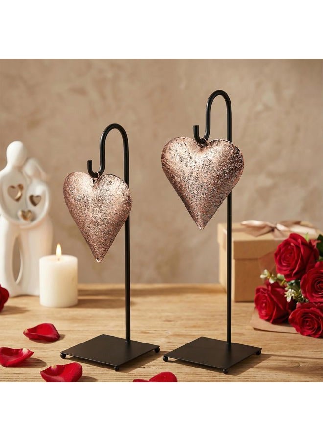 Otoolling 2 Pcs Valentine's Day Vintage Heart Sign Tables Centerpieces with Metal Stands Valentines Decoration Rustic Metal Love Heart Shape Bell Gift for Farmhouse Home Office Table Decoration - Image 1