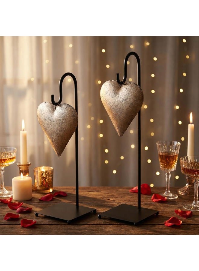 Otoolling 2 Pcs Valentine's Day Vintage Heart Sign Tables Centerpieces with Metal Stands Valentines Decoration Rustic Metal Love Heart Shape Bell Gift for Farmhouse Home Office Table Decoration - Image 3