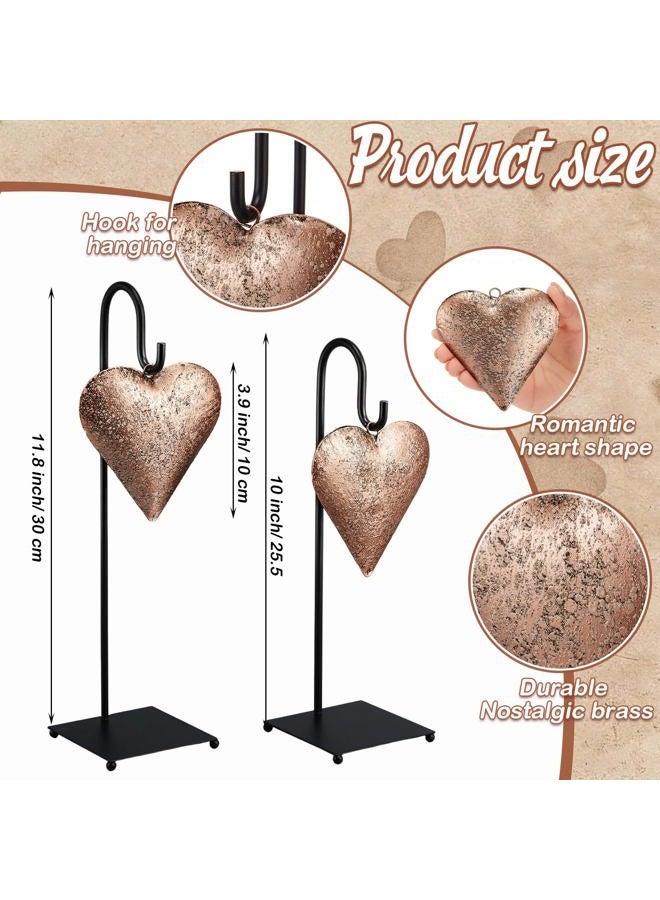 Otoolling 2 Pcs Valentine's Day Vintage Heart Sign Tables Centerpieces with Metal Stands Valentines Decoration Rustic Metal Love Heart Shape Bell Gift for Farmhouse Home Office Table Decoration - Image 2
