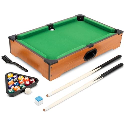 Hey Play Mini Pool Table 20Inch Portable Tabletop Billiards Game with Cue Balls Sticks Chalk Brush and Triangle Rack Table Games by Hey Play - Image 1
