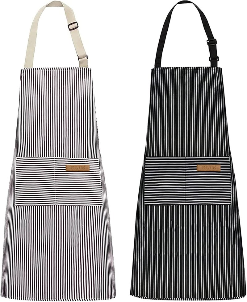 NLUS 2 Pack Kitchen Cooking Aprons, Adjustable Bib Soft Chef Apron with 2 Pockets for Men Women - Image 1