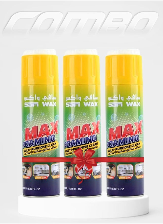 Combo - Buy 3PCS SAFI WAX SFW 115 Max Foam Multi Purpose Foam Cleaner 450ml Foaming Cleaner For Car & Home