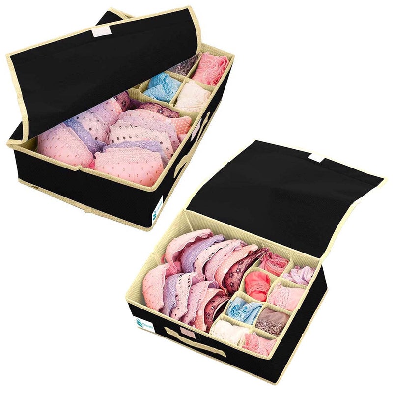 UNICRAFTS Lingerie Storage Organizer 151 Compartment NonSmell Undergarments Organizer With Lid NonWoven Drawer Dividers Innerwear Foldable Storage Box for Wardrobe Closet Pack of 2 Pc Black - Image 2