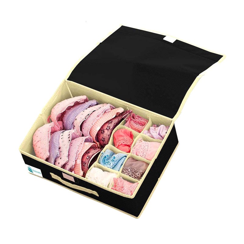 UNICRAFTS Lingerie Storage Organizer 151 Compartment NonSmell Undergarments Organizer With Lid NonWoven Drawer Dividers Innerwear Foldable Storage Box for Wardrobe Closet Pack of 2 Pc Black - Image 3
