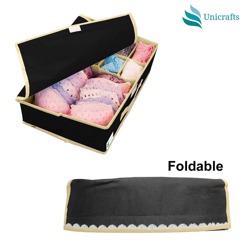 UNICRAFTS Lingerie Storage Organizer 151 Compartment NonSmell Undergarments Organizer With Lid NonWoven Drawer Dividers Innerwear Foldable Storage Box for Wardrobe Closet Pack of 2 Pc Black - Image 4