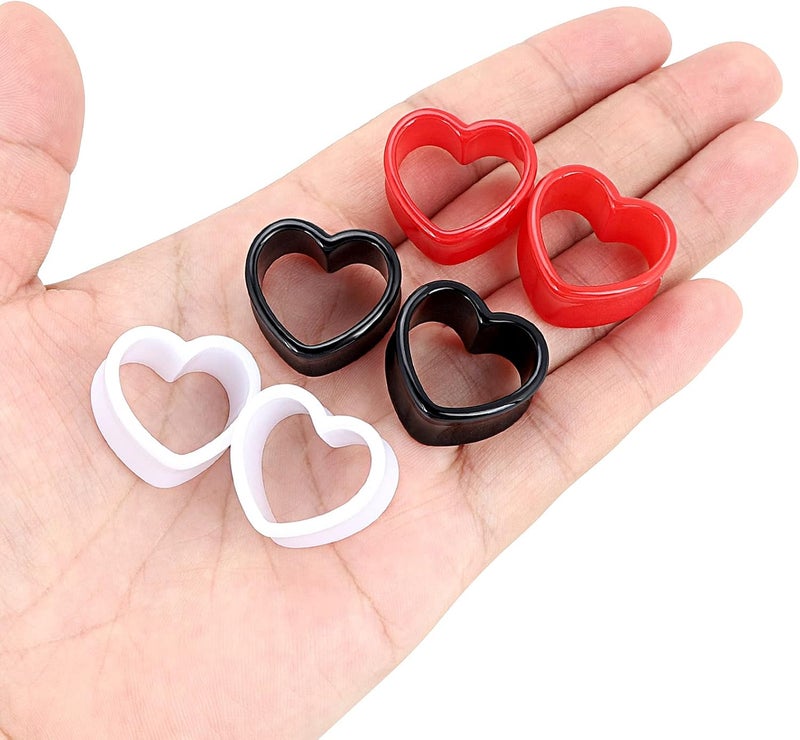 Qmcandy 6pcs/18pcs Heart Shape Acrylic Ear Tunnels Plugs Set Mix Color Stretcher Expander Piercing Tunnels Gauge 6G-7/8 inch - Image 2