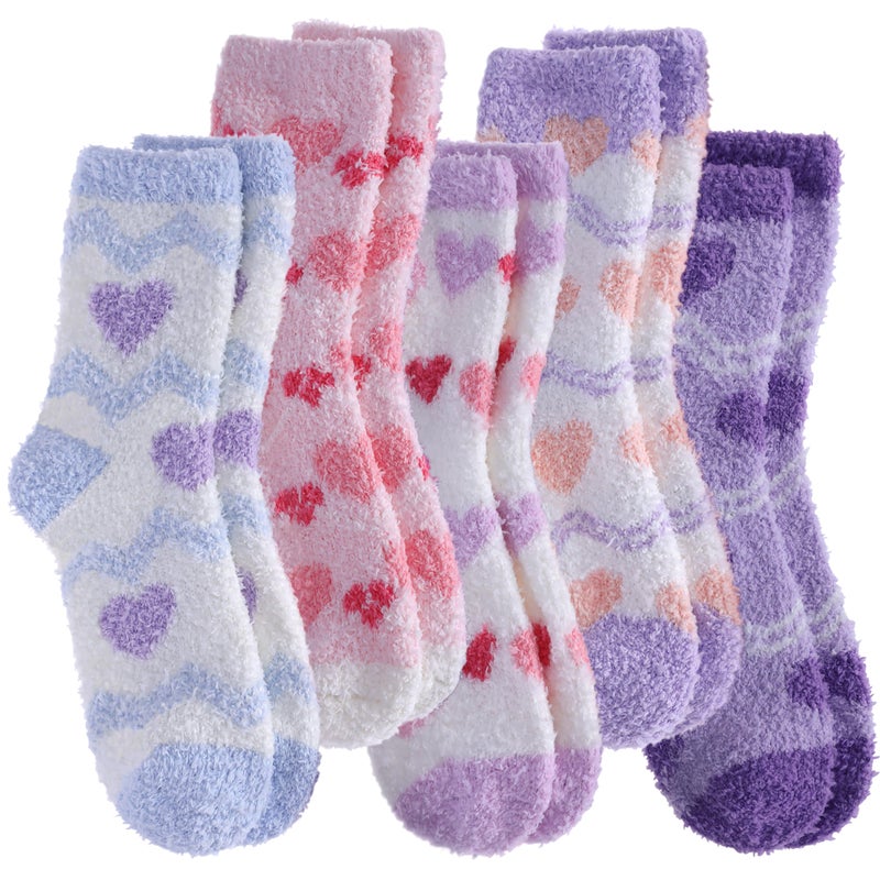 SDBING Fuzzy Socks for Women Soft Fluffy Home Sleeping Socks Cozy Warm Slipper Socks 6 or 5 Pairs (5 Pairs Light Purple Heart) - Image 1