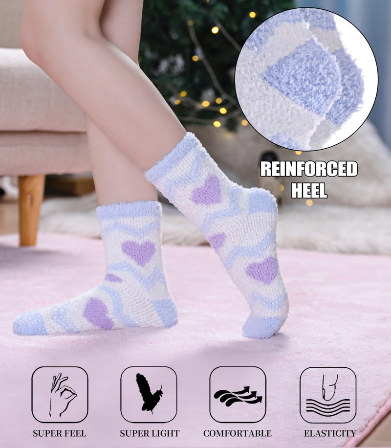 SDBING Fuzzy Socks for Women Soft Fluffy Home Sleeping Socks Cozy Warm Slipper Socks 6 or 5 Pairs (5 Pairs Light Purple Heart) - Image 4
