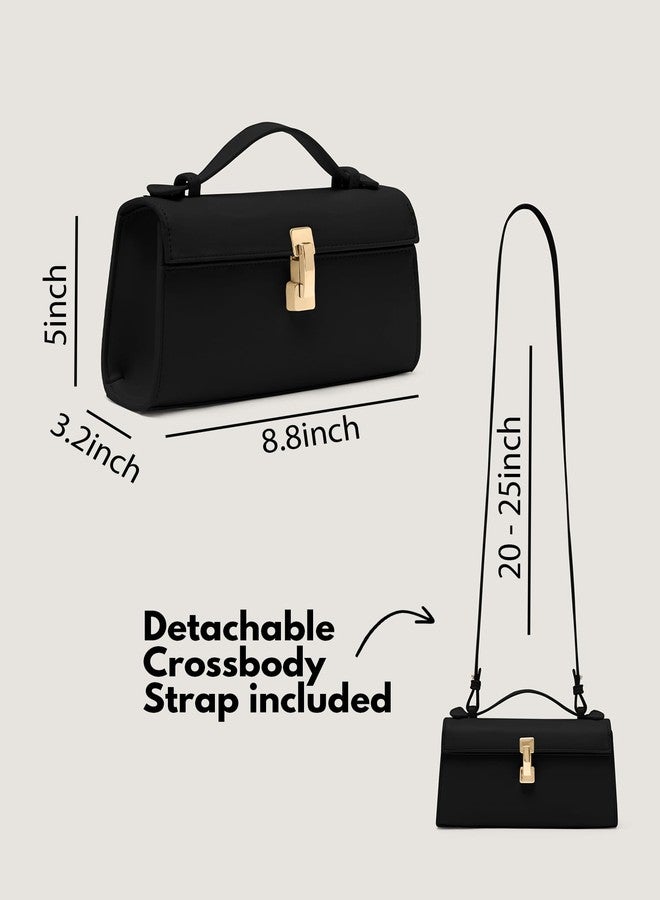 Apryl Clutch Purses for Women - Black Clutch Purse - Small Evening Bag - Trendy Top Handle Purse - Adjustable Crossbody Handbag PU Leather - Black - Image 4