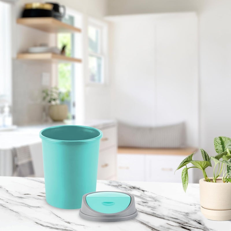 RATAN PLASTICWARE سلة مهملات صغيرة ميني من راتان بلاستيك يورو كلين مع غطاء لطاولة الدراسة ومكتب ومغسلة المطبخ وسيارة وغرفة الأطفال تخزين نفايات أنيق ومضغوط سعة 2 لتر HD أخضر - Image 5