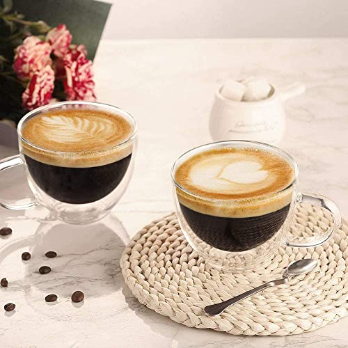 ecooe Double Walled Glass Coffee Mug 12 oz Latte Cappuccino Cups Set of 2, Clear Glass Coffee Cups with Handle, 350 ml Insulated Coffee Cup Borosilicate Heat Resistant Glass Coffee Mug Tea Cup - Image 5