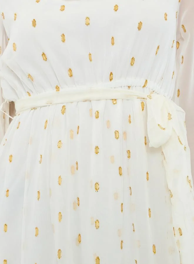Styli  Off White Lurex Foil Ruffled Midi Dress for Women | Best Price UAE