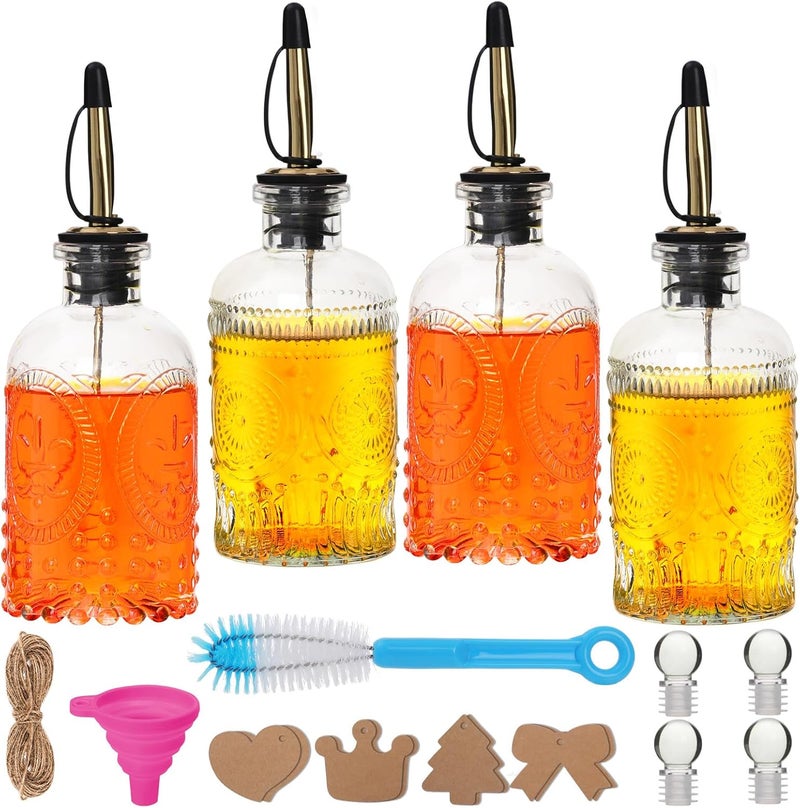 Alotpower 7oz Glass Coffee Syrup Dispenser, 4-Pack Complete Set with Funnel, Brush, Stoppers & Accessories - Syrup Bottles for Coffee Bar with Metal Pour Spout, Ideal for Maple,Oil, Vinegar,Cooking wine - Image 1