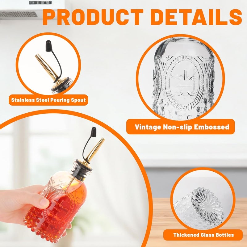 Alotpower 7oz Glass Coffee Syrup Dispenser, 4-Pack Complete Set with Funnel, Brush, Stoppers & Accessories - Syrup Bottles for Coffee Bar with Metal Pour Spout, Ideal for Maple,Oil, Vinegar,Cooking wine - Image 3