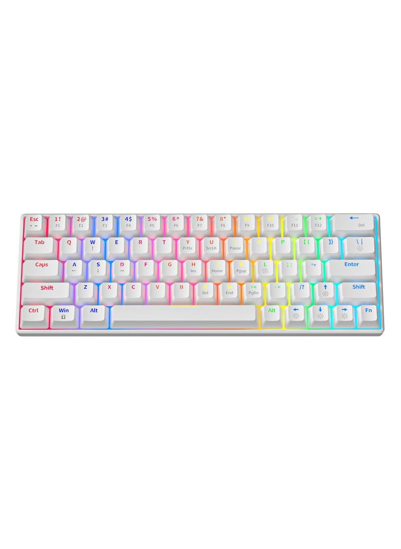 Rock Pow - 60% Wired Mechanical Gaming Keyboard RGB Backlit Ultra-Compact Mini Keyboard Waterproof Mini Compact 63 Keys Keyboard for PC/Mac Gamer Typist Travel Easy to Carry on Business Trip White - Image 1