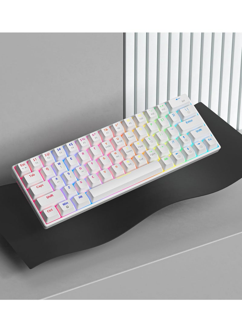 Rock Pow - 60% Wired Mechanical Gaming Keyboard RGB Backlit Ultra-Compact Mini Keyboard Waterproof Mini Compact 63 Keys Keyboard for PC/Mac Gamer Typist Travel Easy to Carry on Business Trip White - Image 1