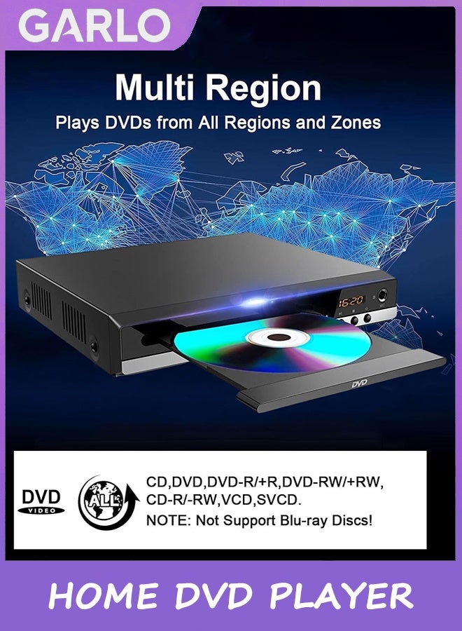 Garlo HD DVD Player for TV CD Player for Home HDMI and RCA Cables Remote Control USB Input 1080p All Region Free Breakpoint Memory Support TV Monitor and Projector - Image 4