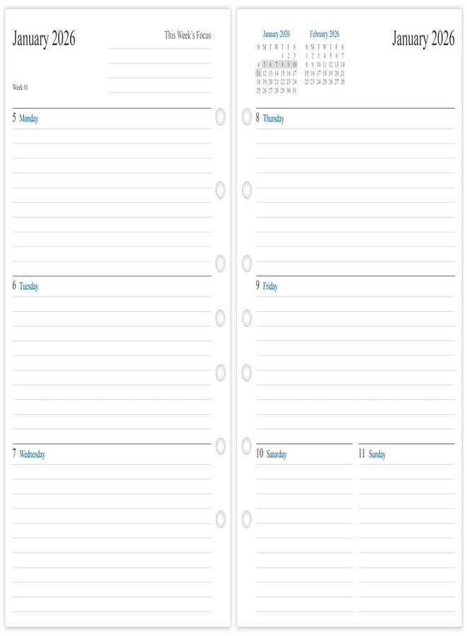 newestor 2026 Weekly Planner Refill for Mini Binder, Week on Two Pages, 5.5"x8.5", 7 Holes - Image 1